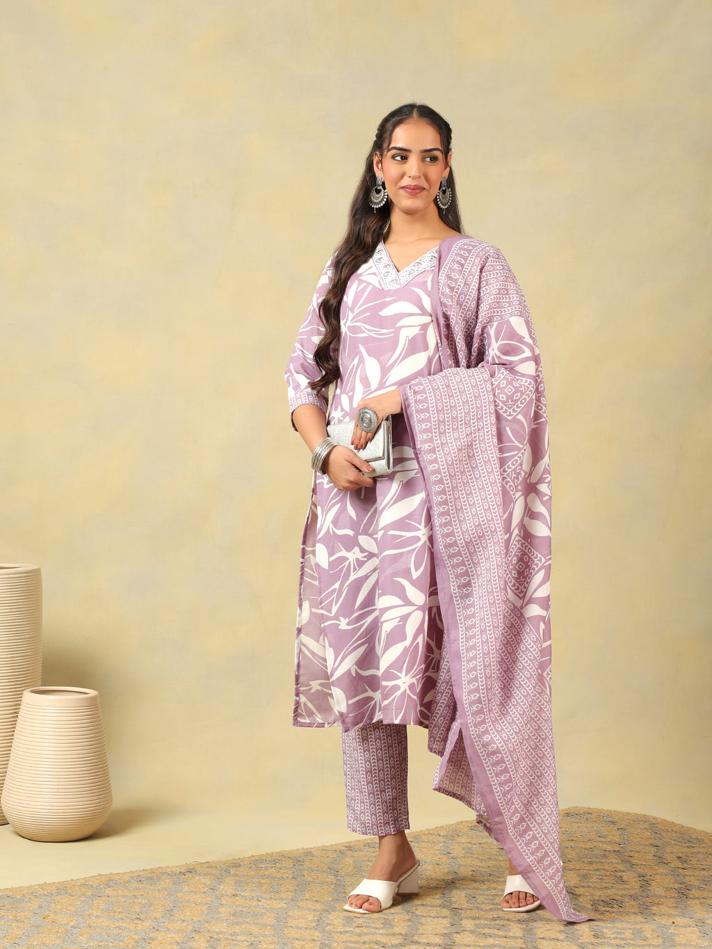 Myra Lavender Leaf Suit Set