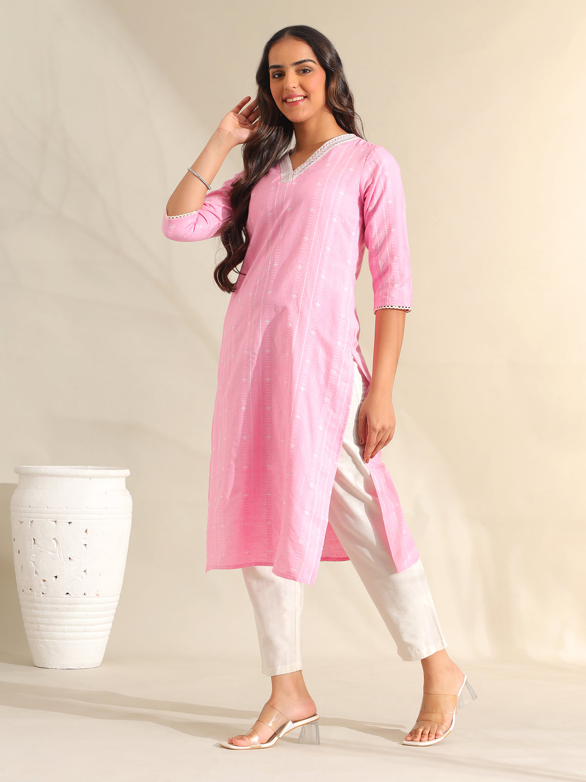 Pari Rose Zari Stripe Kurta-Set