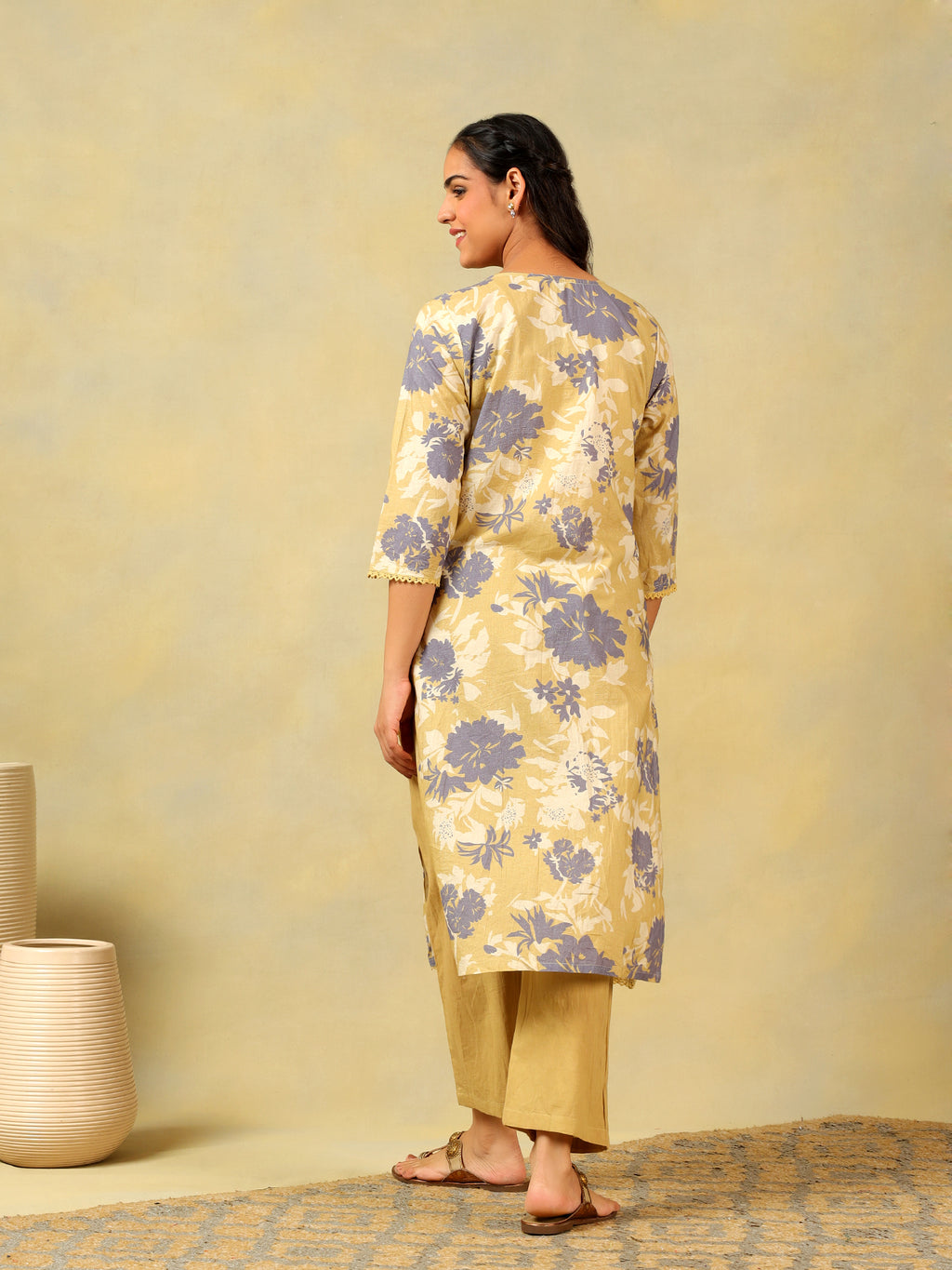 Kimaya Ochre Floral Bloom Kurta-Set