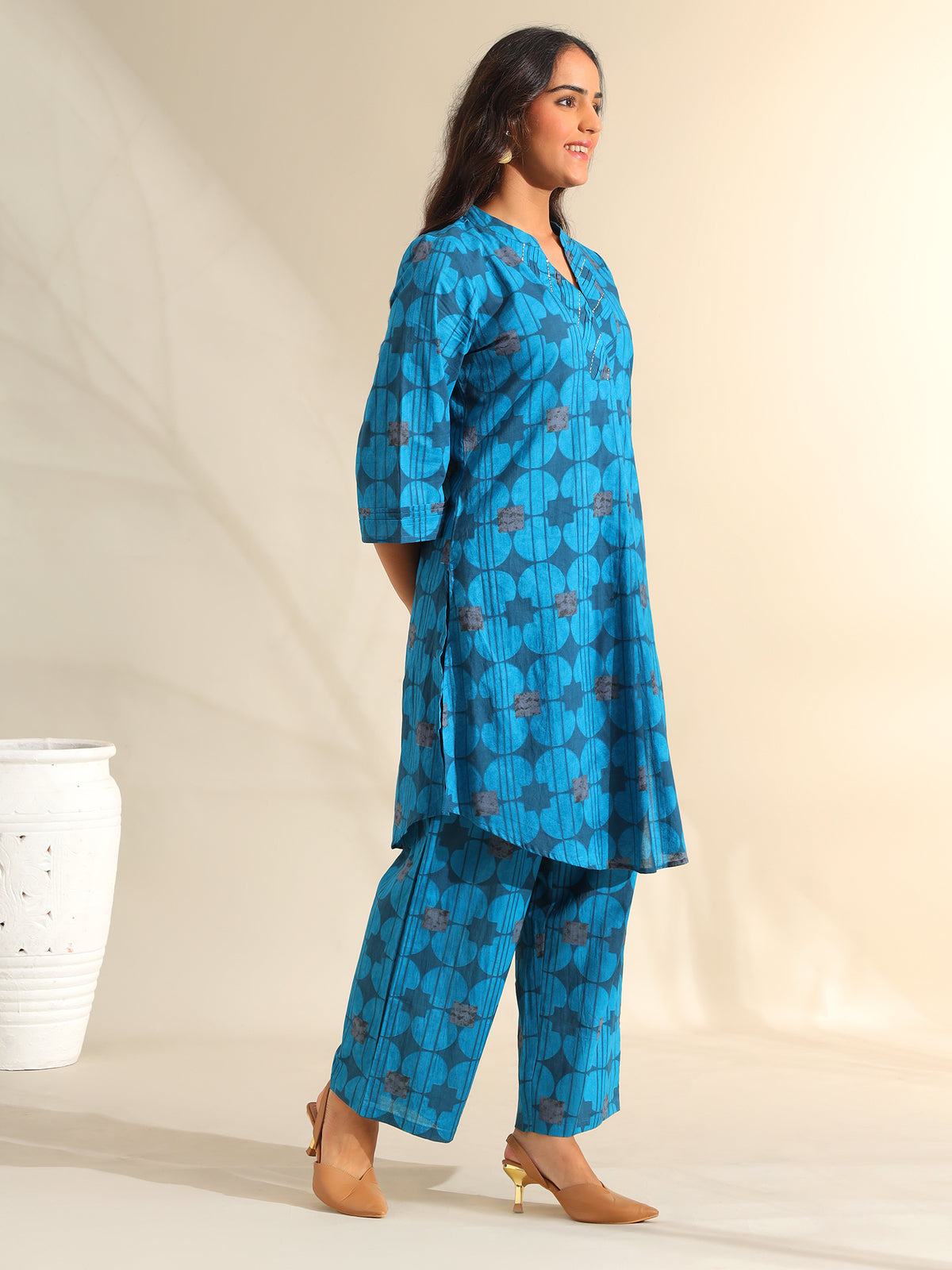 Reet Peacock Geometric Kurta Set