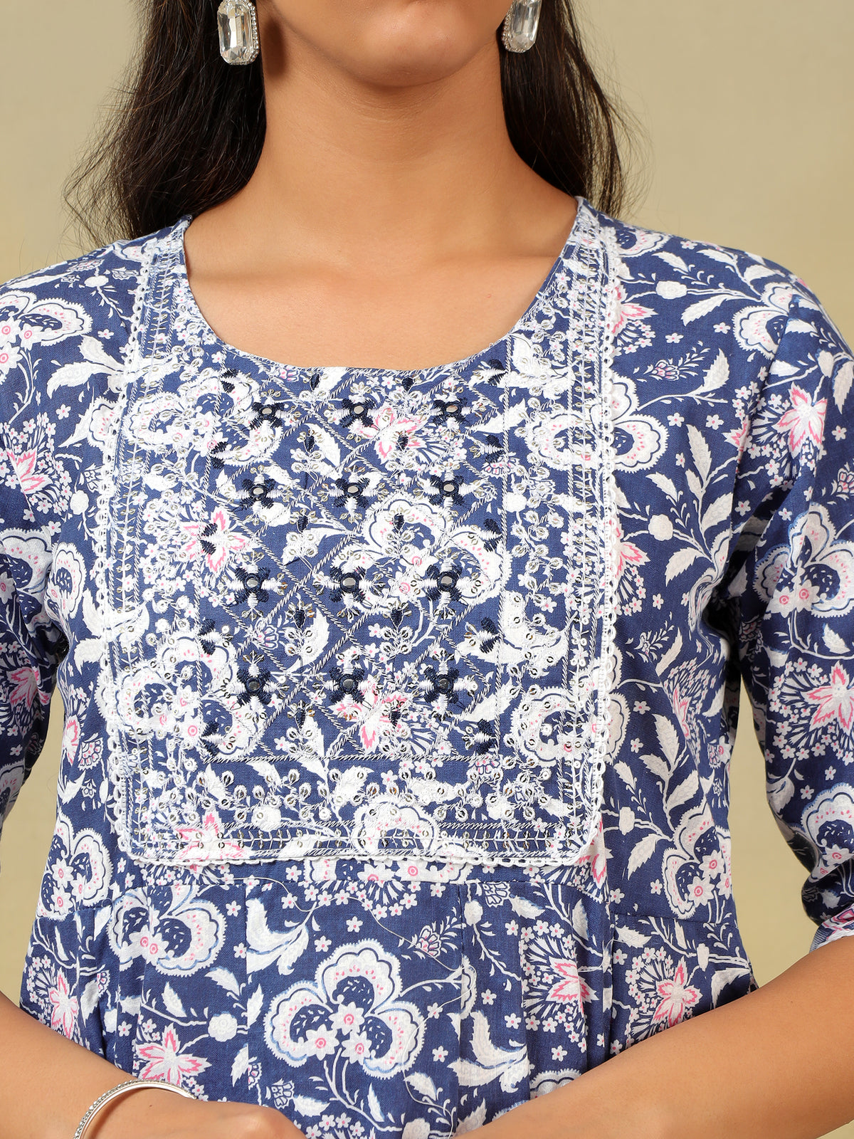 Myra Navy Floral Bloom Anarkali Suit Set