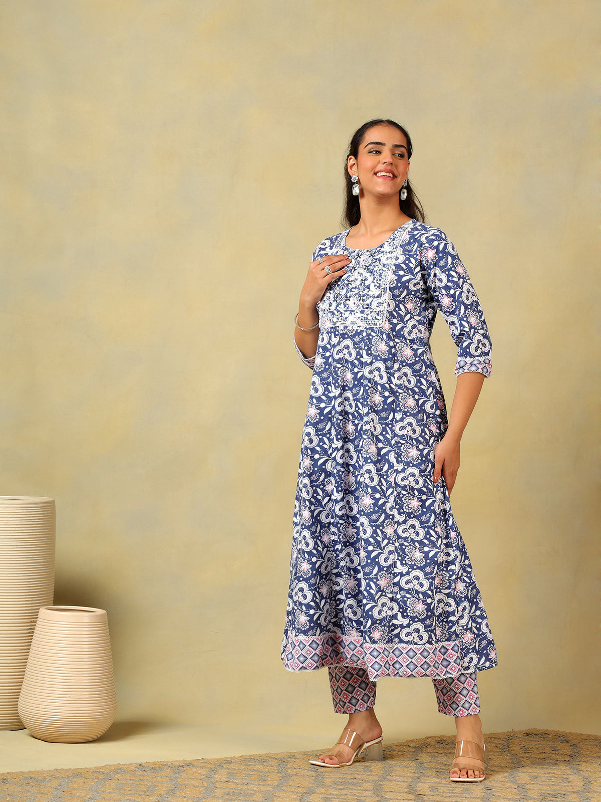 Myra Navy Floral Bloom Anarkali Suit Set