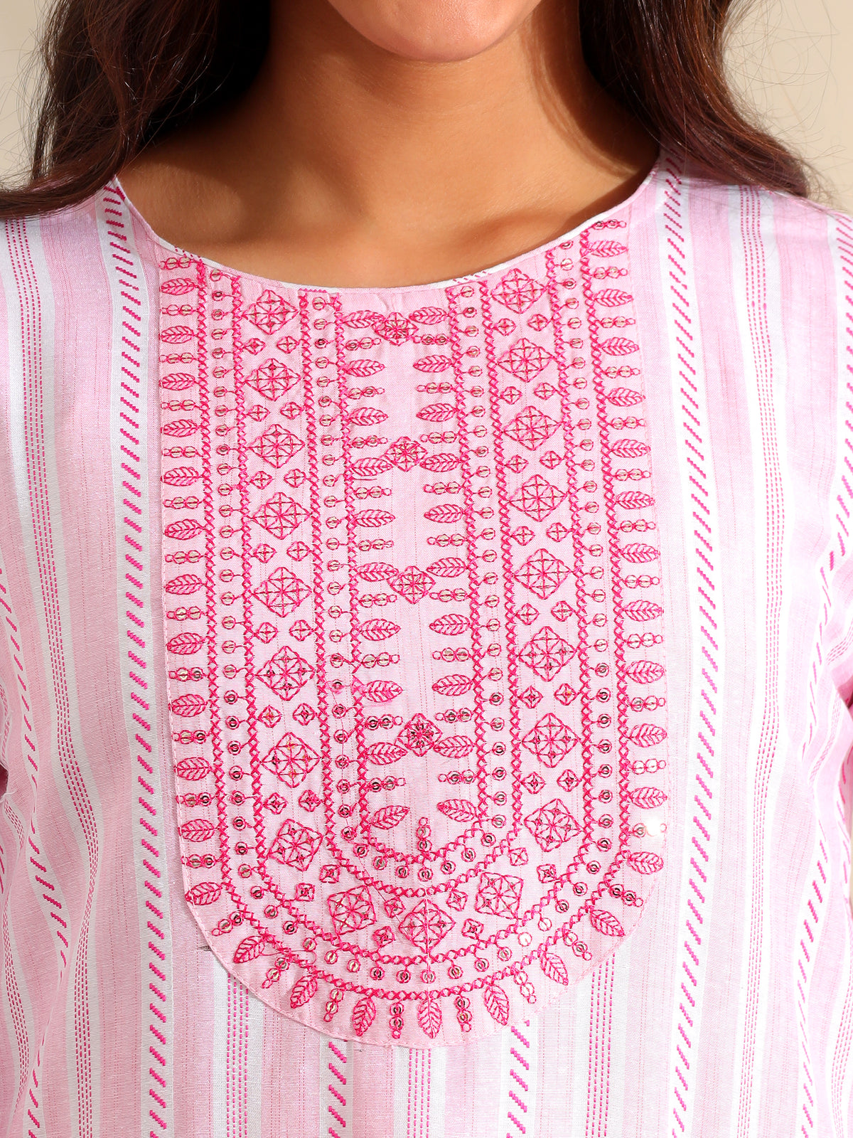 Ananya Pink Zari Stripe Kurta-Set
