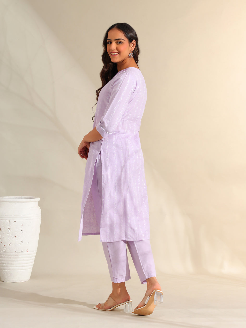 Sia Lavender Zari Stripe Kurta-Set