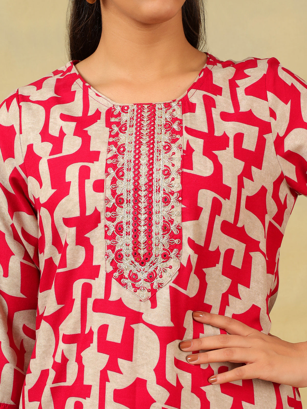 Sanaya Deep Rose Abstract Suit Set