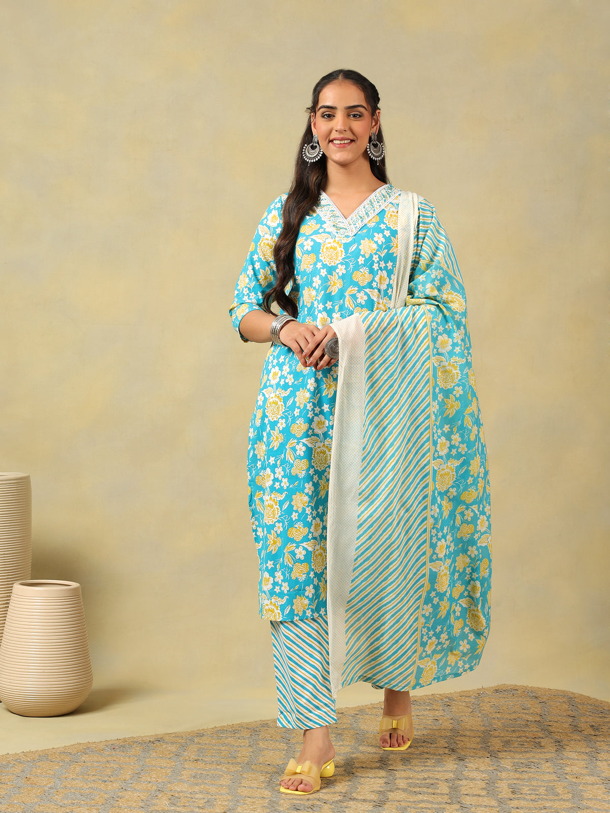 Myra Turquoise Sun-Bloom Suit Set