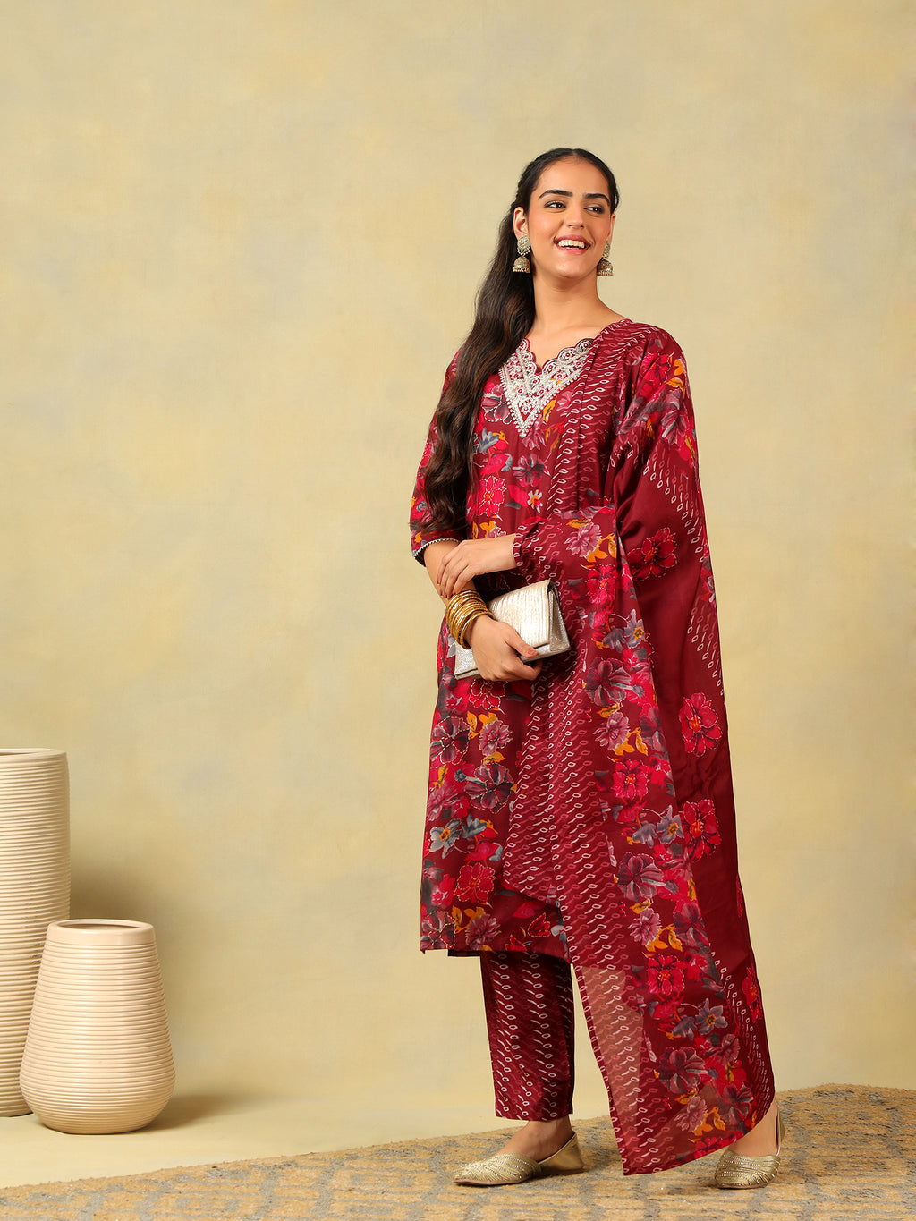 Sia Crimson Floral Dream Suit Set