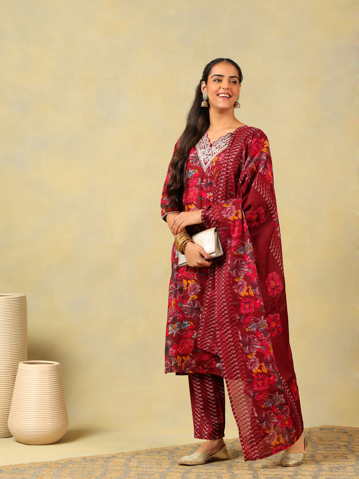 Sia Crimson Floral Dream Suit Set