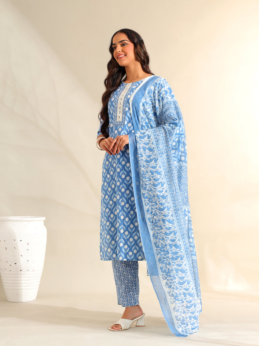 Inara Cerulean Floral Suit Set