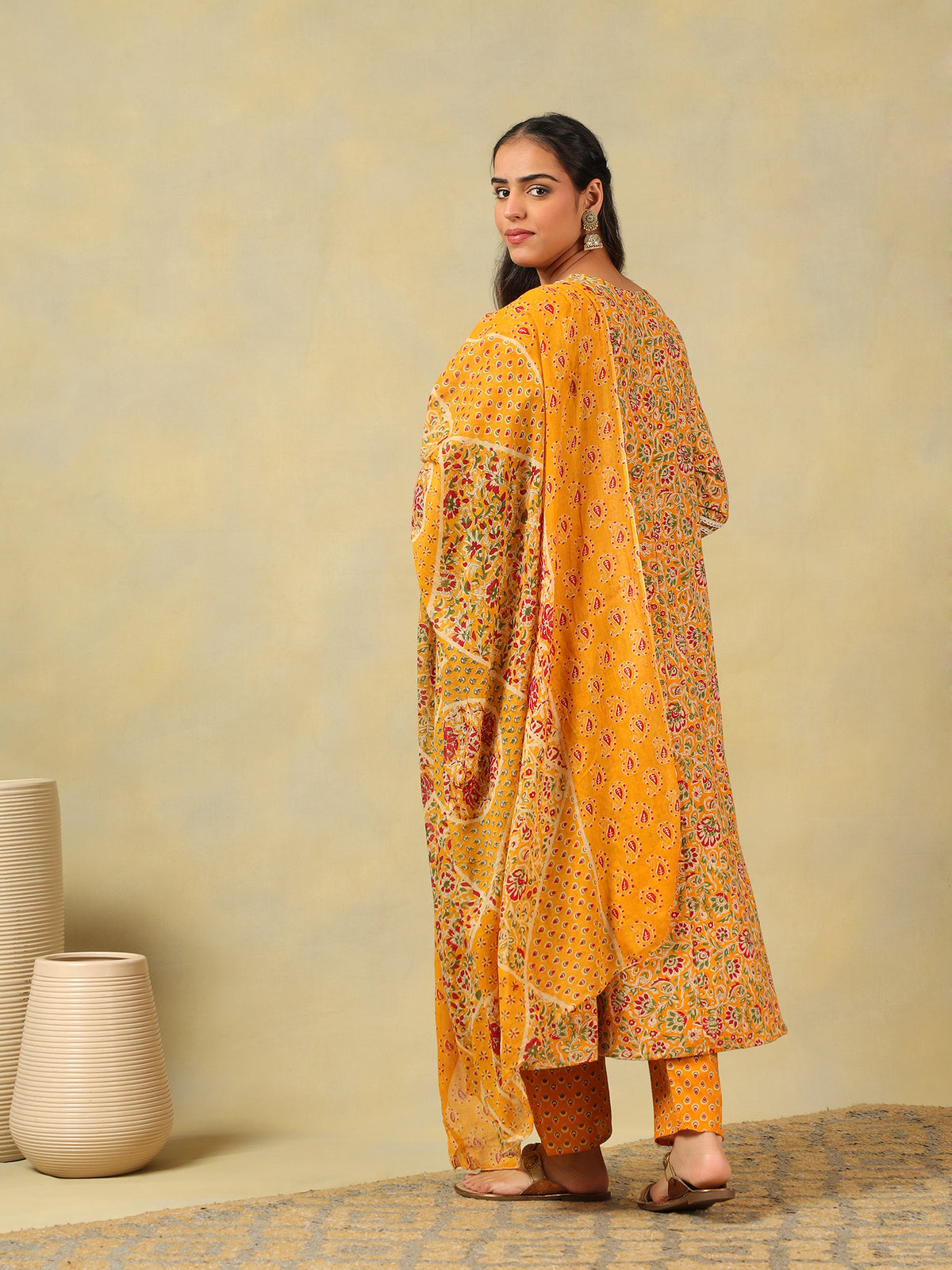 Amara Mustard Floral Anarkali Suit Set