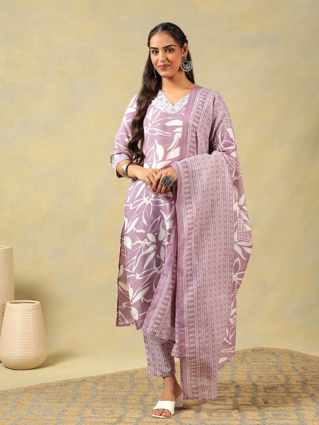 Myra Lavender Leaf Suit Set