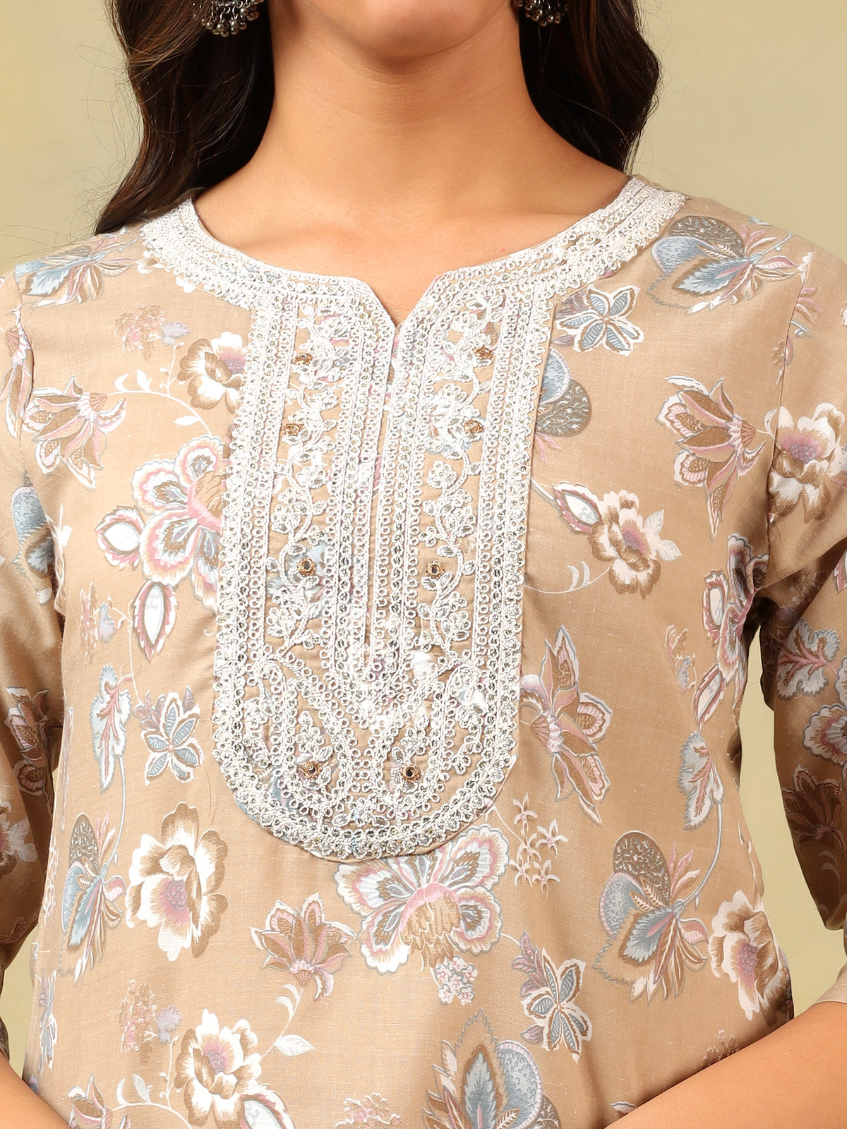 Aradhya Taupe Floral Suit Set