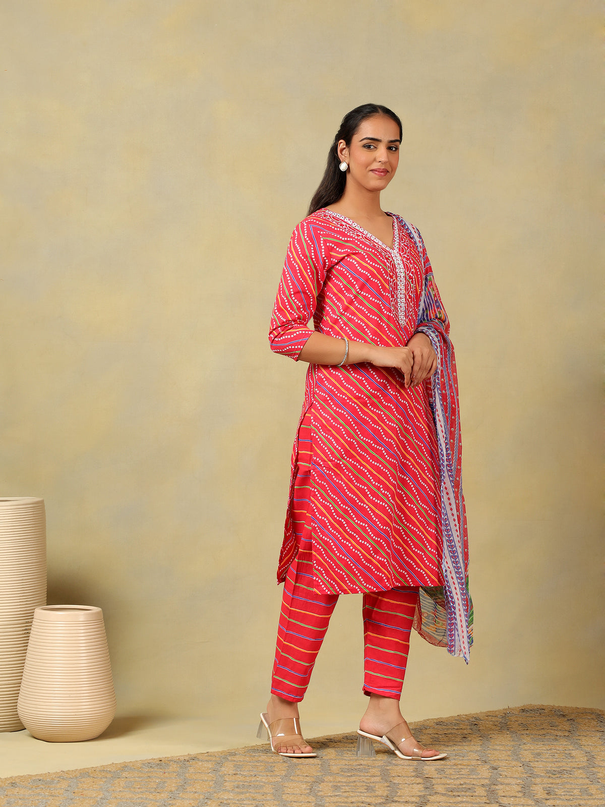 Crimson Leheria Fusion Kurta Set