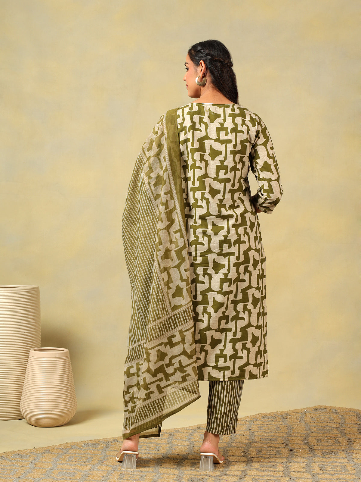 Vaani Olive Abstract Suit Set