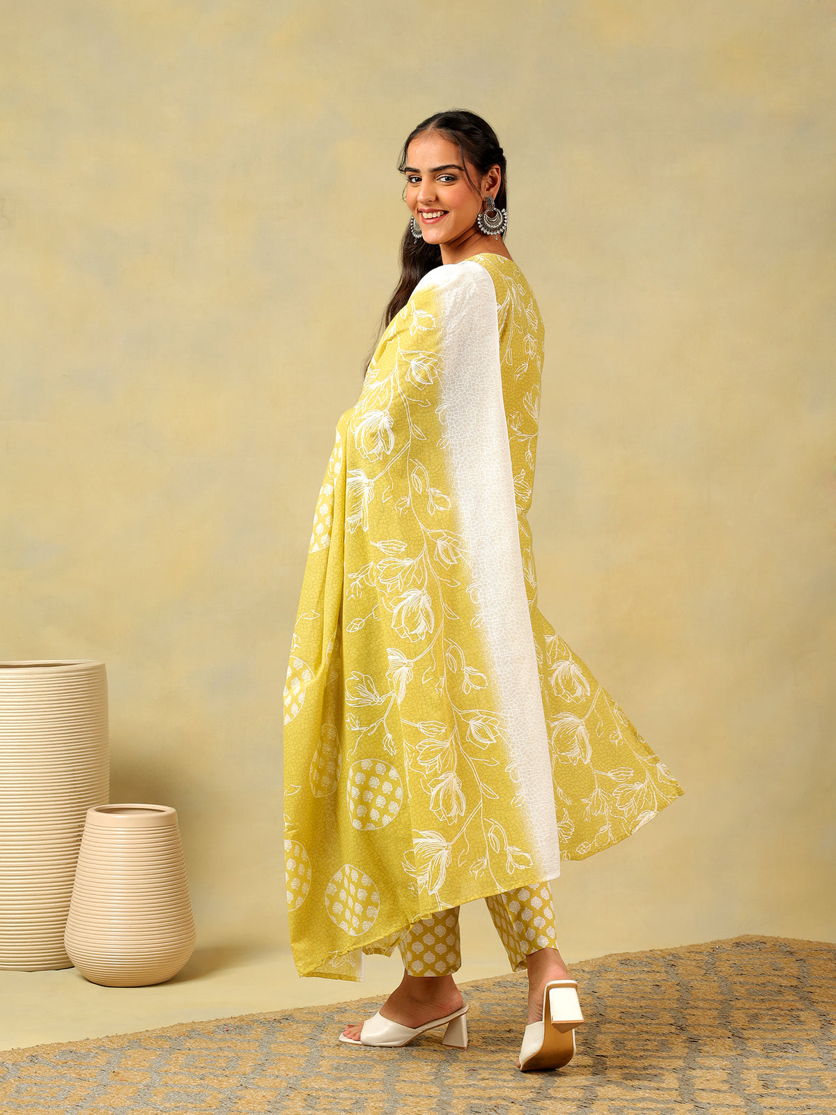 edika Olive-Lime Floral Suit Set