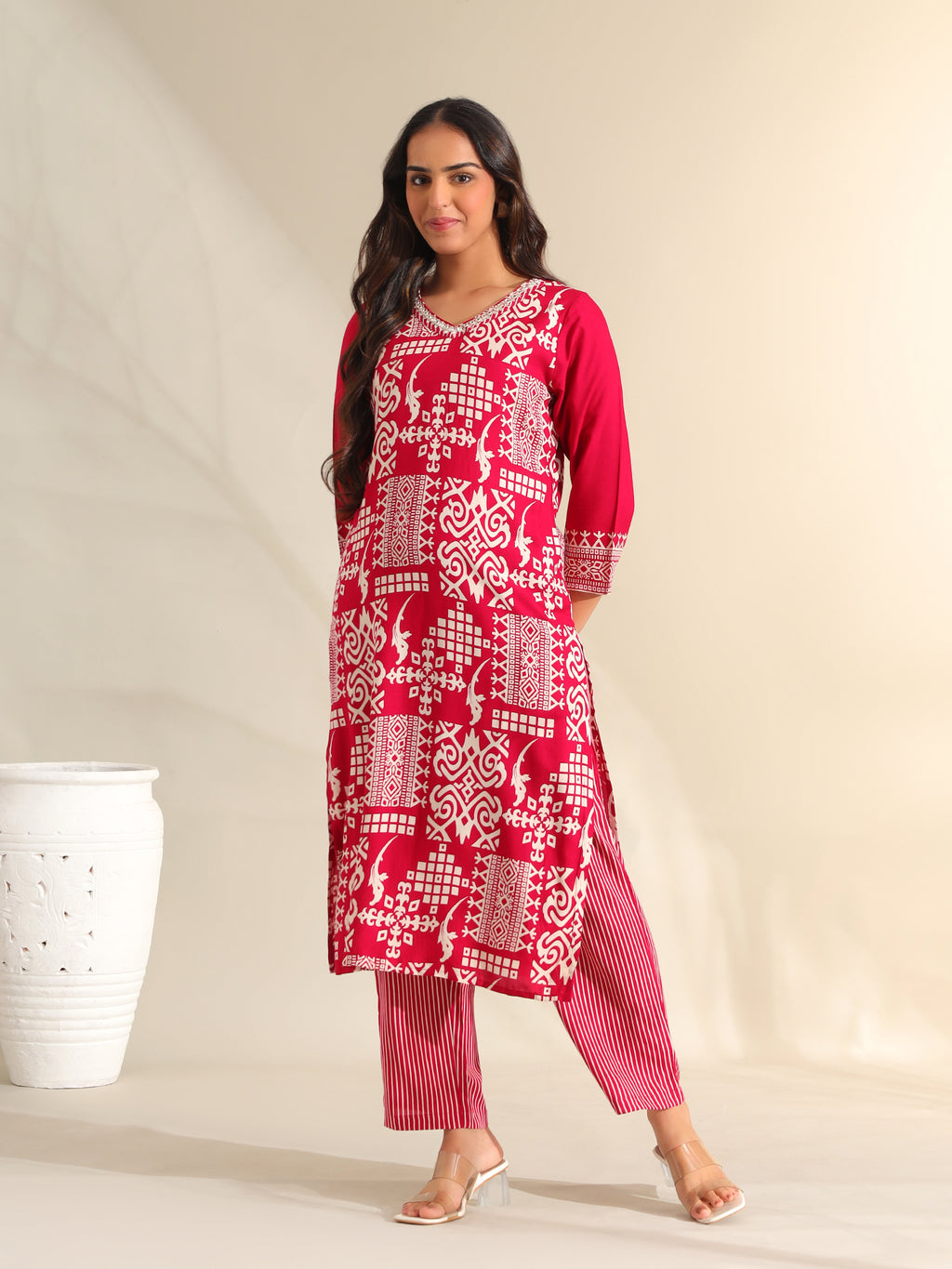 Avni Magenta Mosaic Ikat Kurta Set