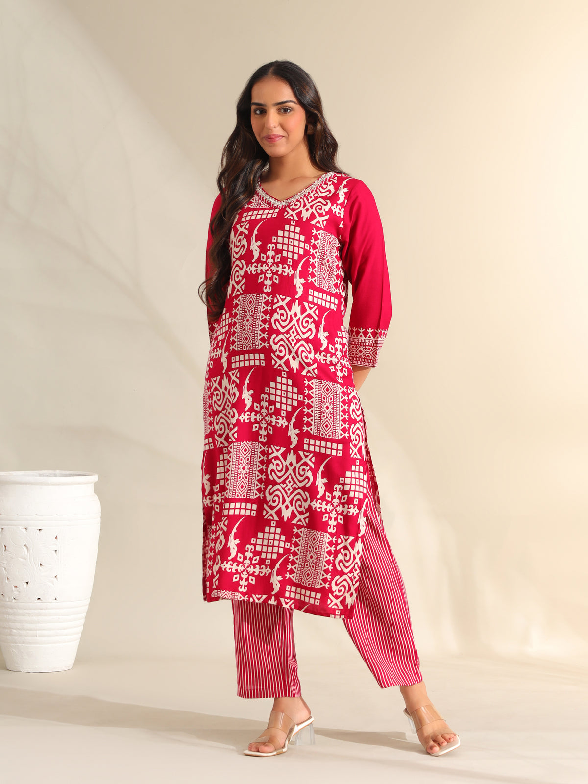 Avni Magenta Mosaic Ikat Kurta Set