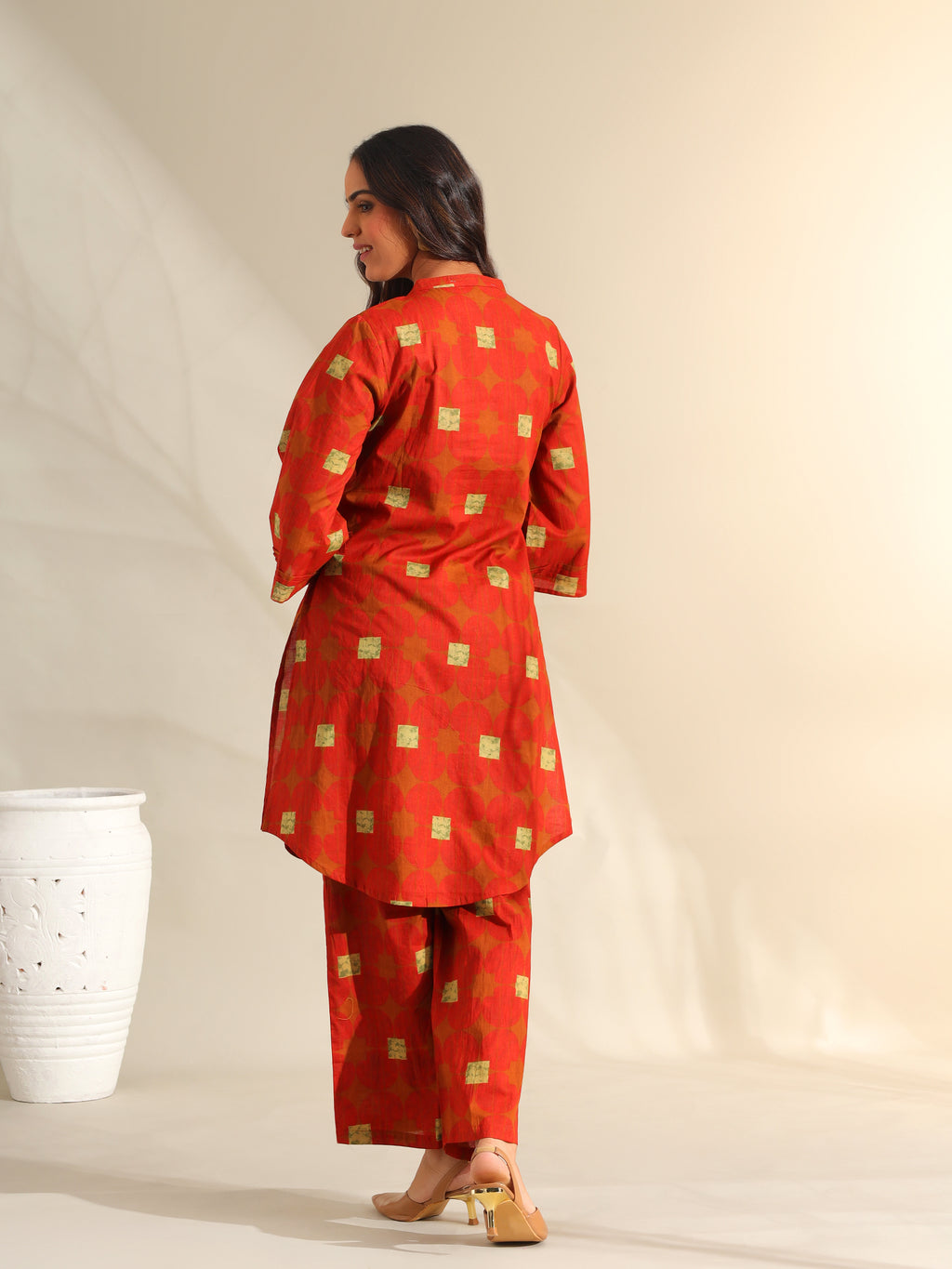 Reva Rust Geometric Kurta Set