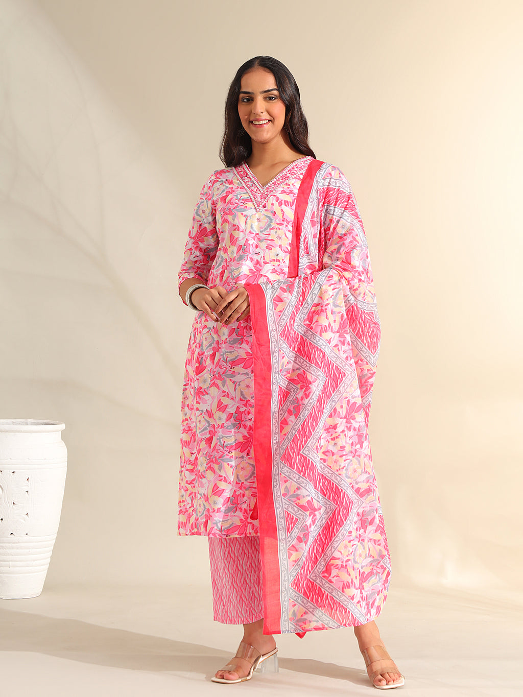 Ahana Rosewater Floral Suit Set