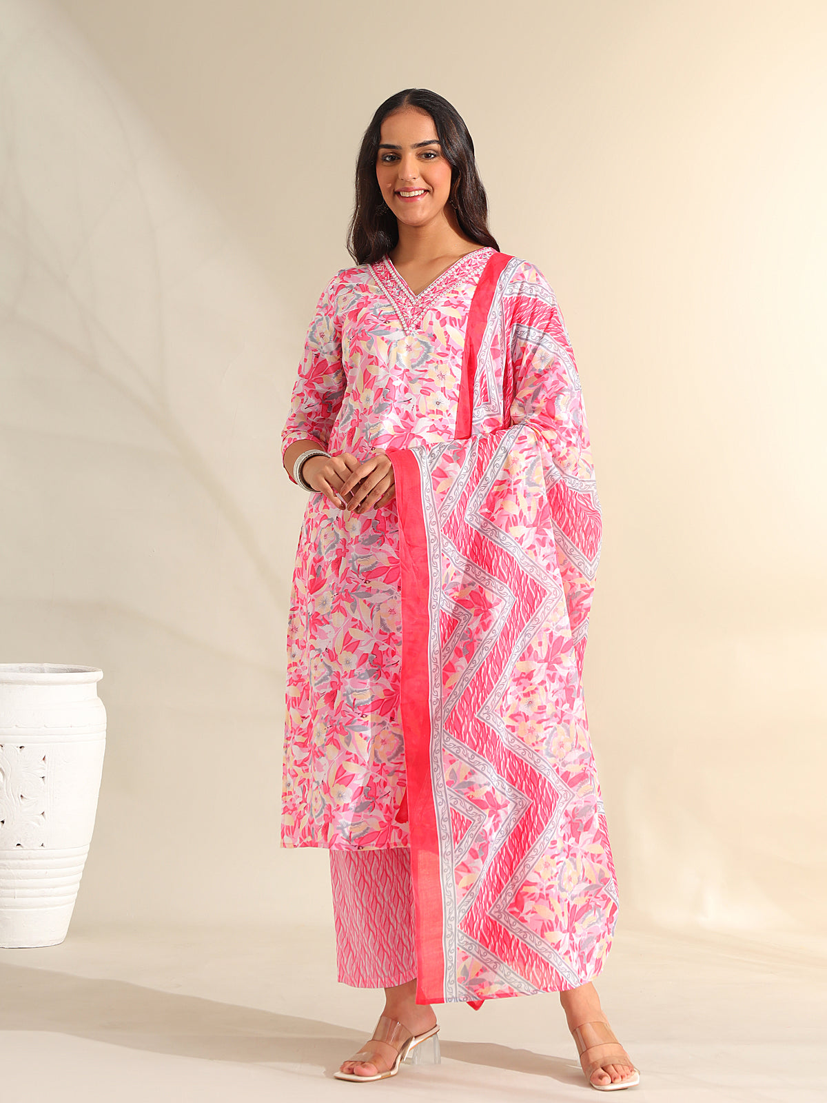 Ahana Rosewater Floral Suit Set