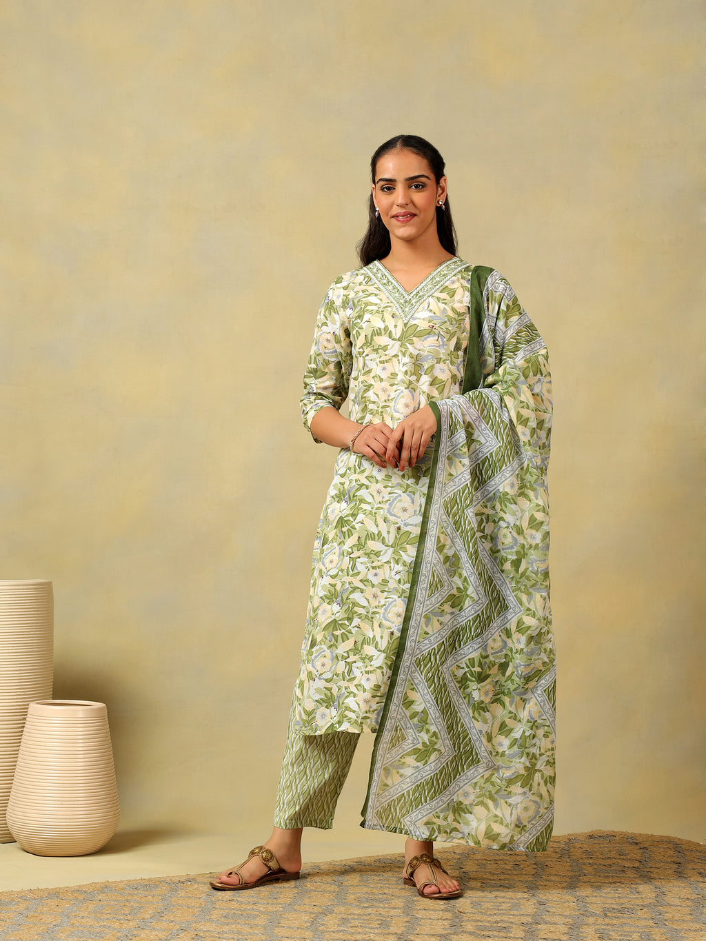 Navya Olive Foliage Suit Set
