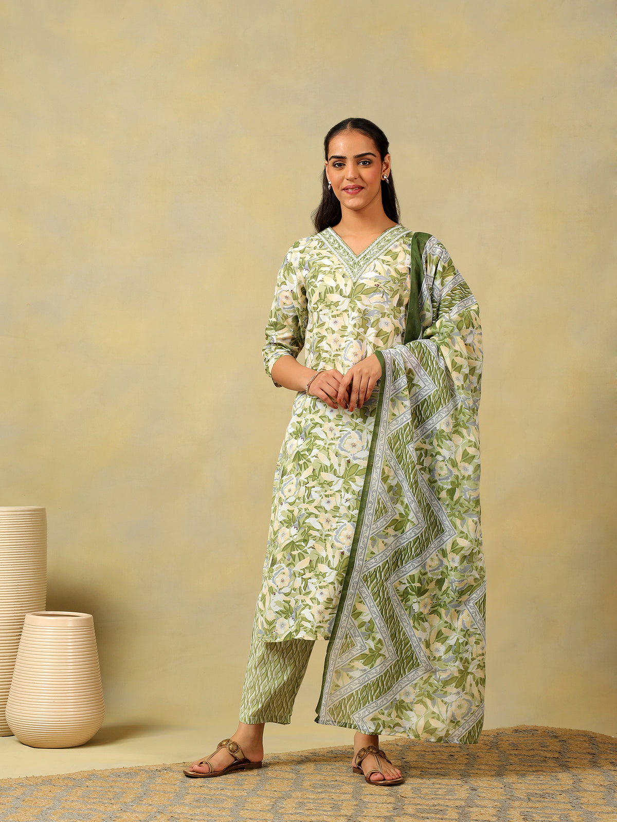 Navya Olive Foliage Suit Set