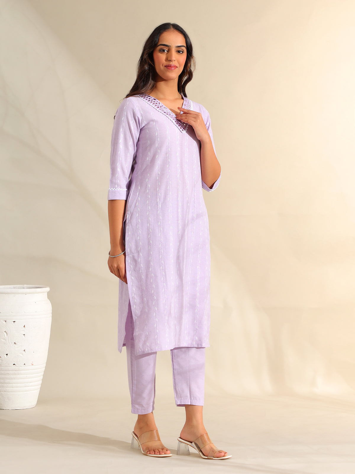 Sia Lavender Zari Stripe Kurta-Set