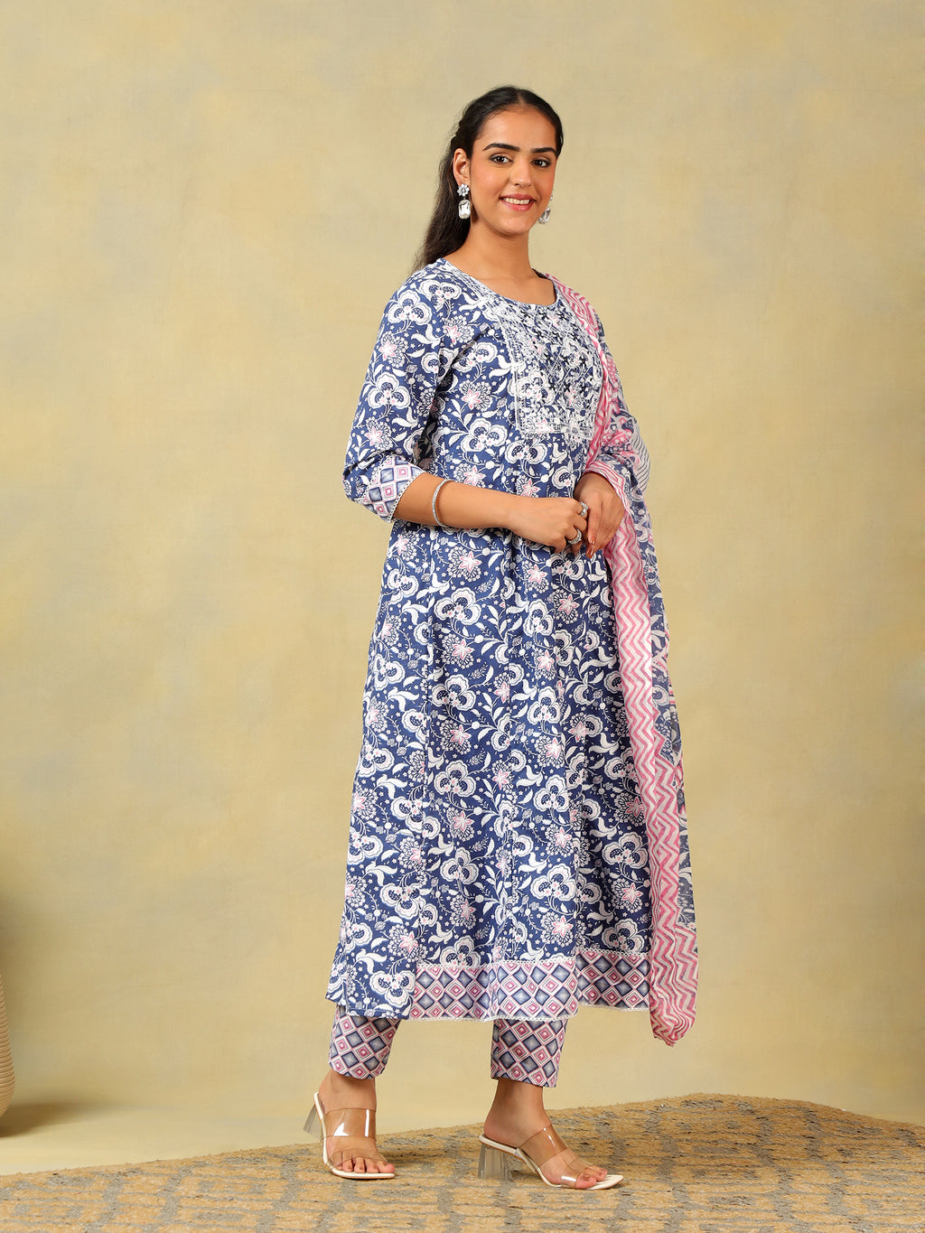 Myra Navy Floral Bloom Anarkali Suit Set