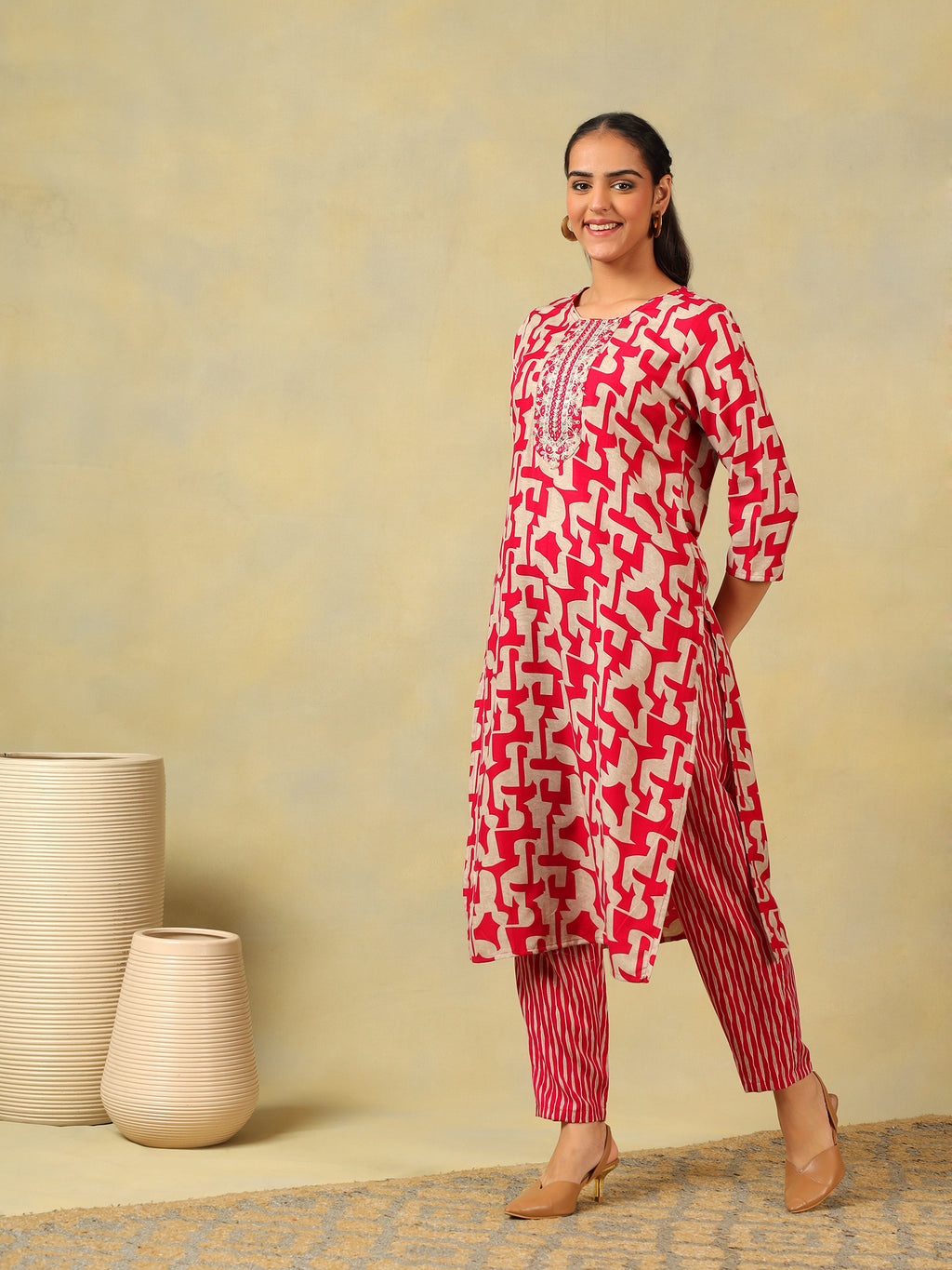 Sanaya Deep Rose Abstract Suit Set