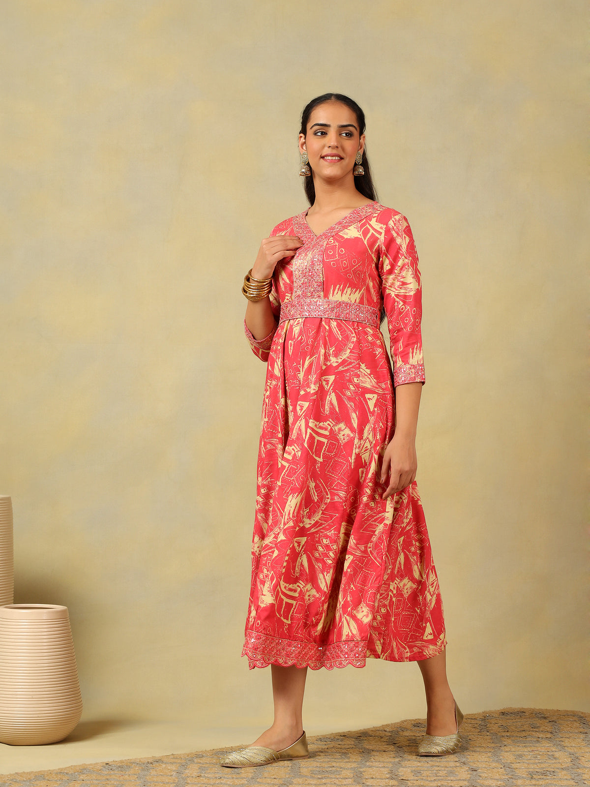 Anvi Crimson Abstract Bloom Gown