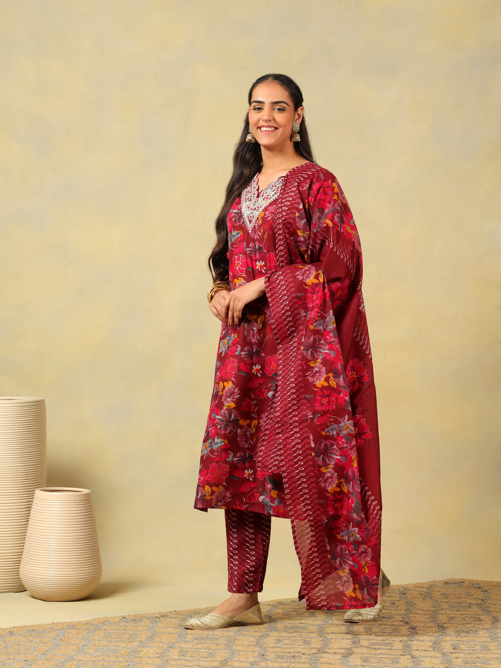 Sia Crimson Floral Dream Suit Set