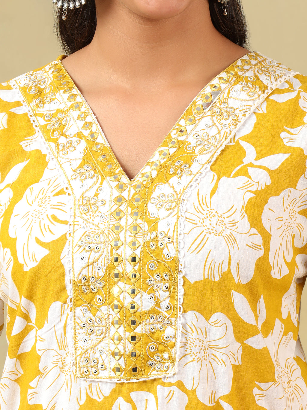Nitara Mustard Lily Motif Kurta Set