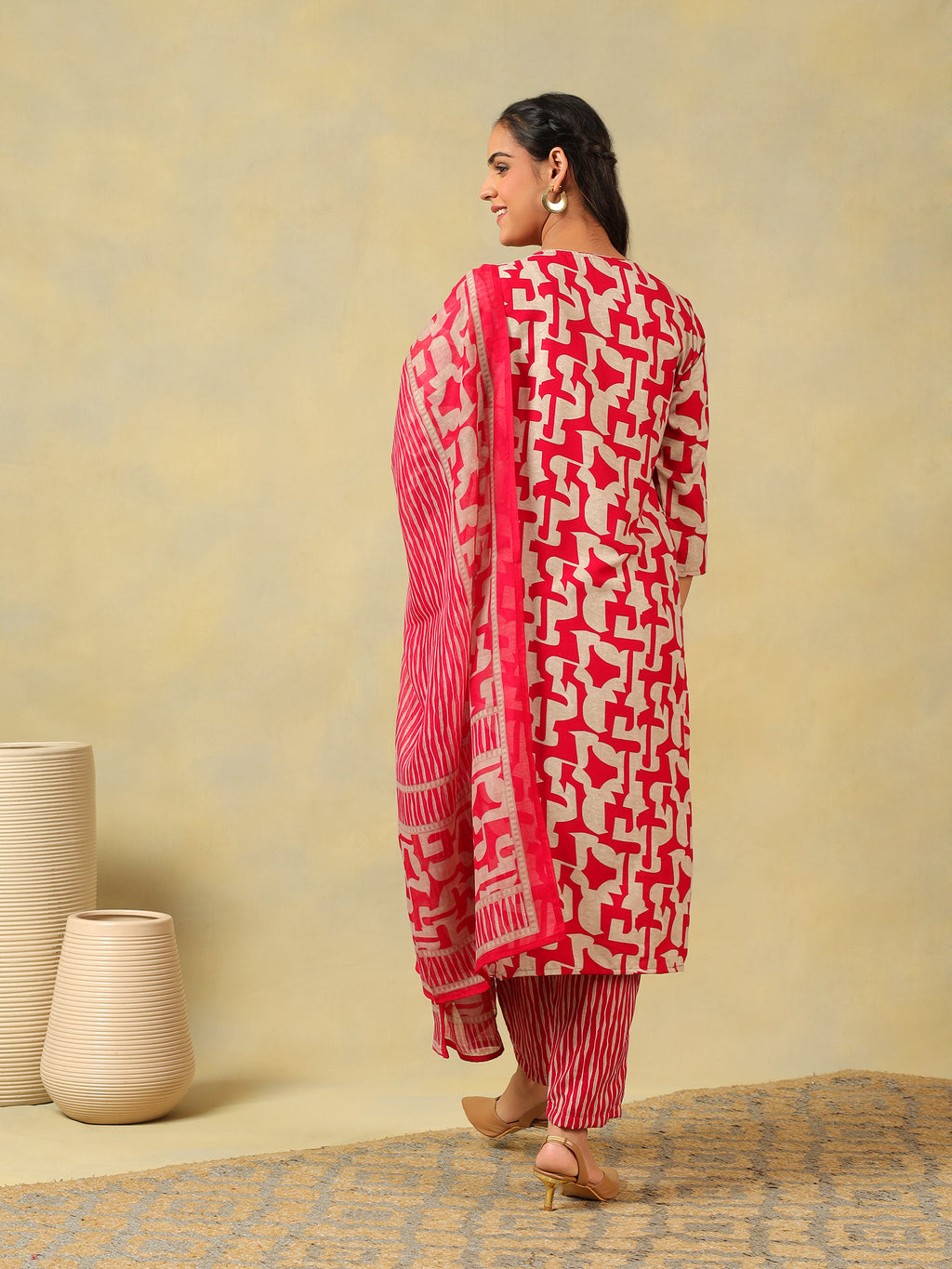 Sanaya Deep Rose Abstract Suit Set