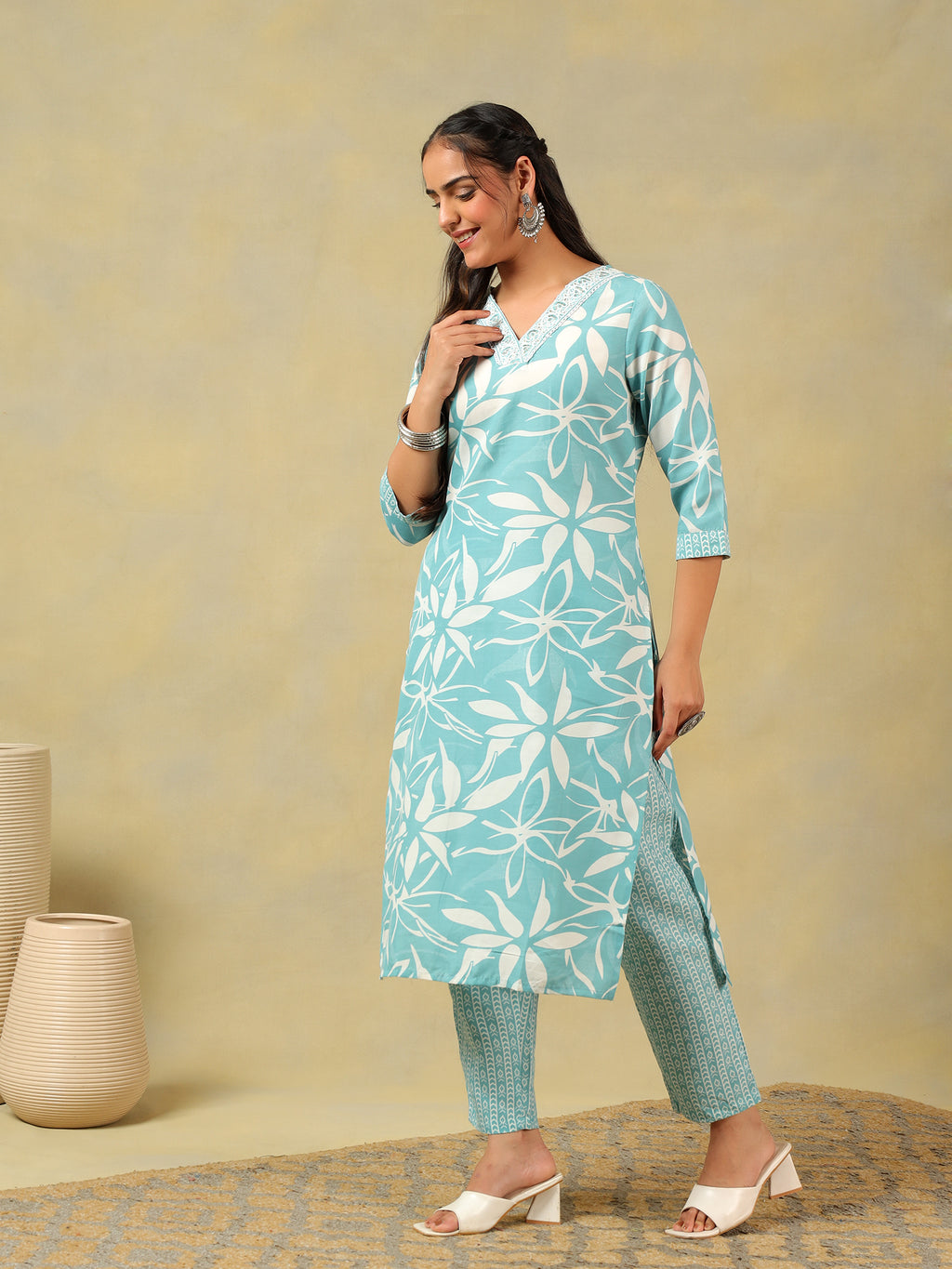 Diya Seafoam Leaf Suit Set