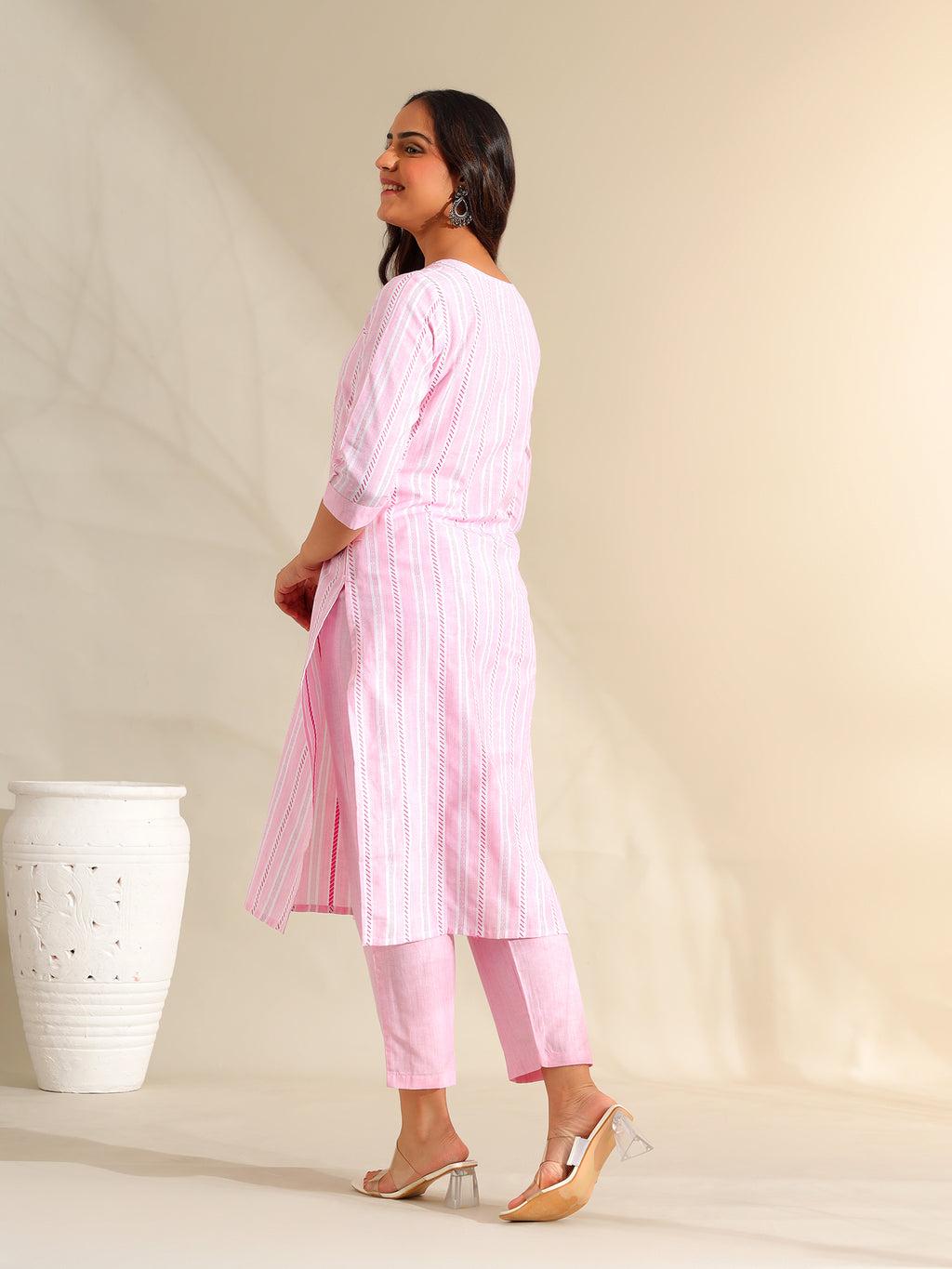 Ananya Pink Zari Stripe Kurta-Set