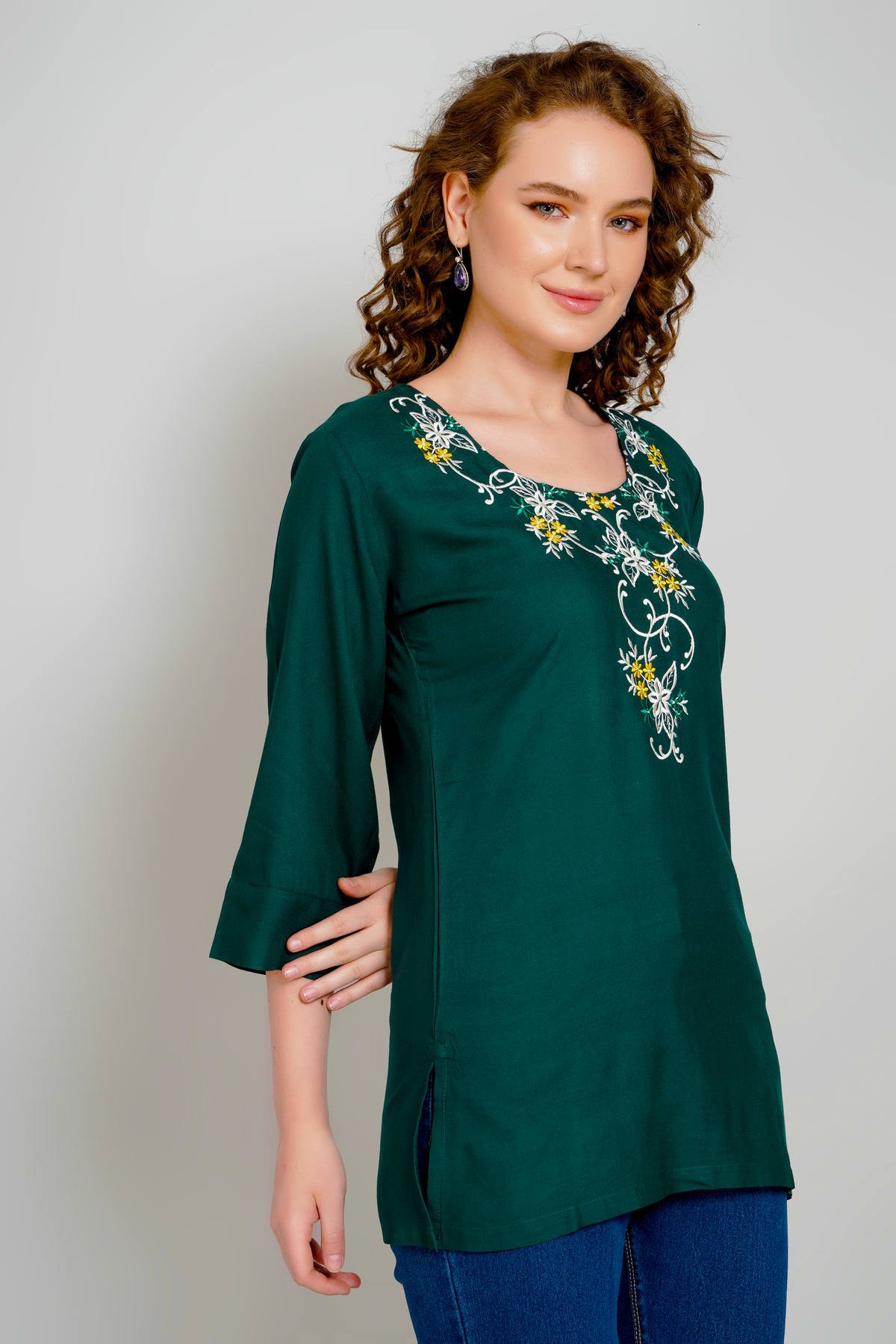 Sufiana Green Short Tunic For Women