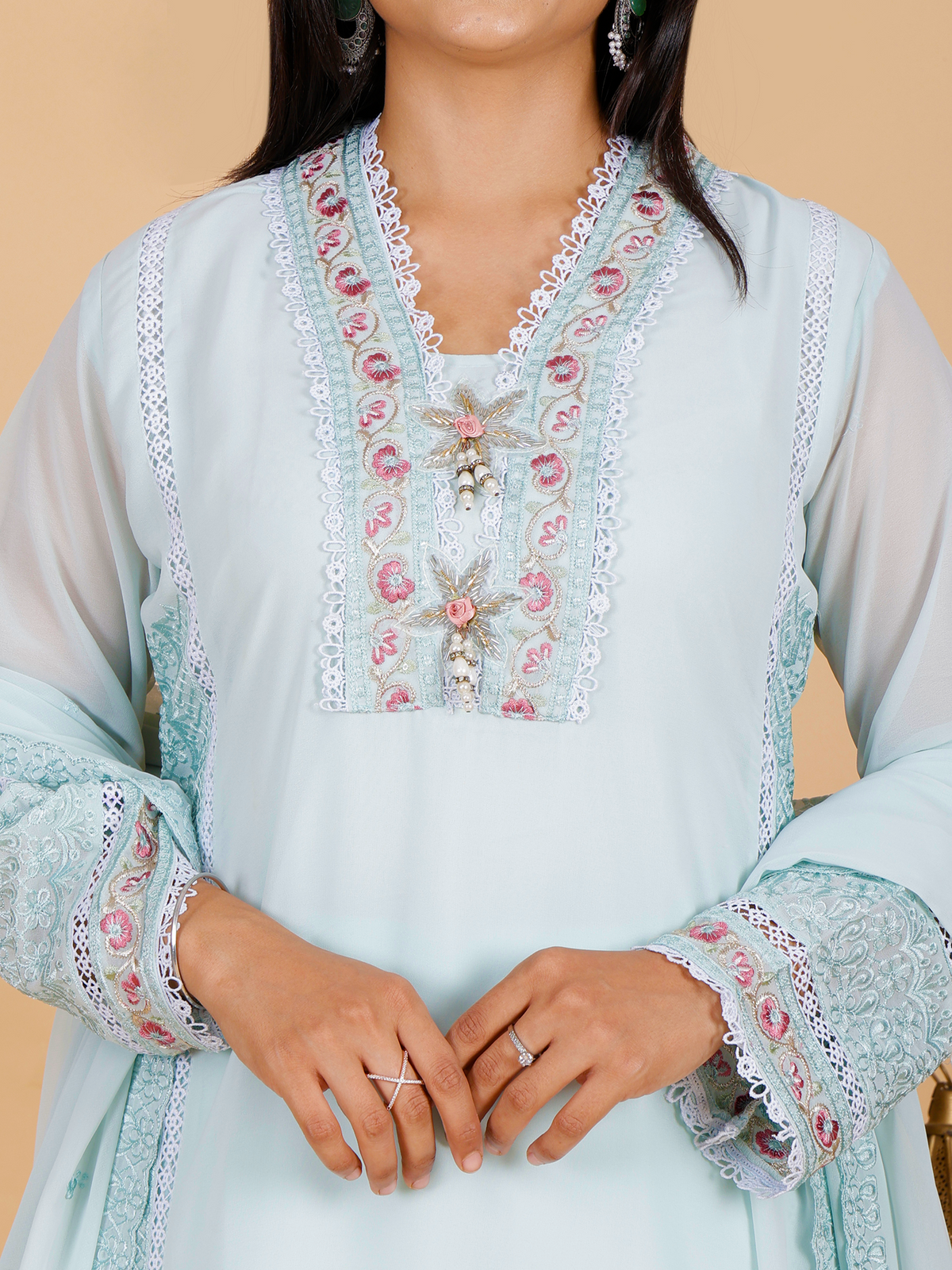 Sufiana Signature Suit For Women In Cyan