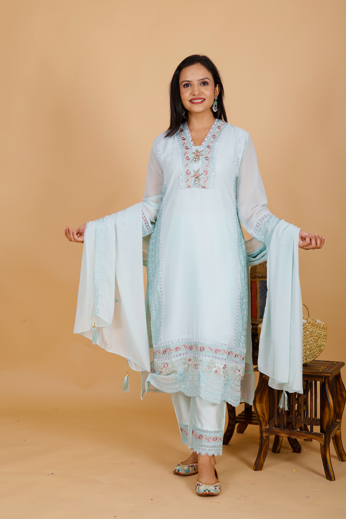 Sufiana Signature Suit For Women In Cyan