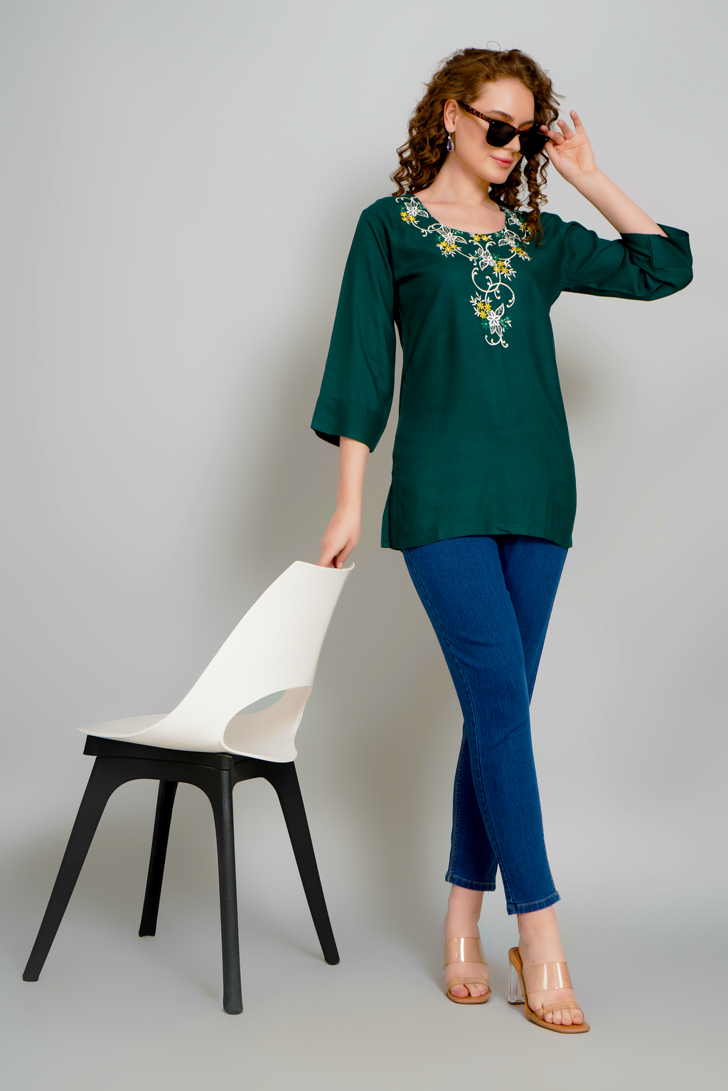 Sufiana Green Short Tunic For Women