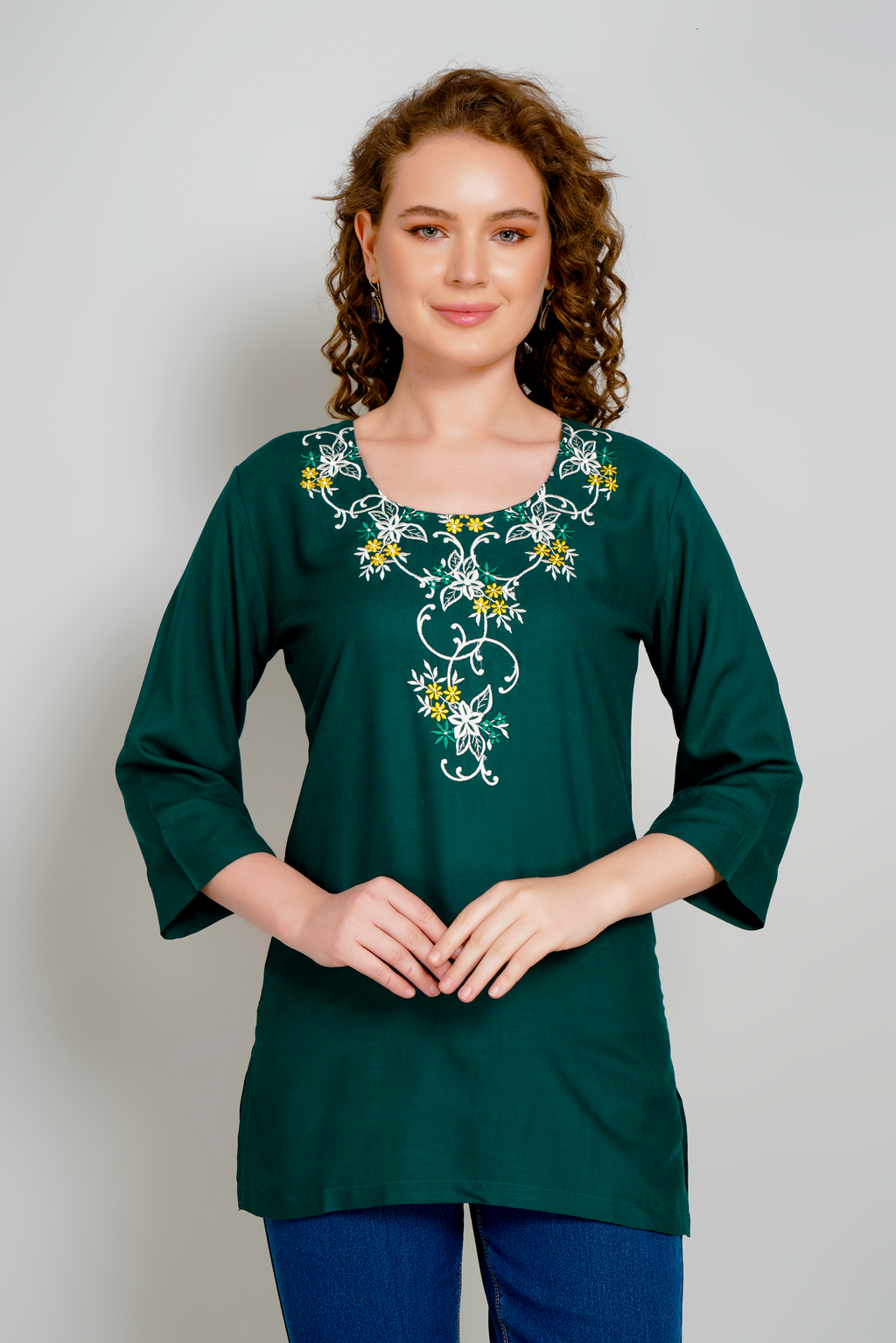 Sufiana Green Short Tunic For Women