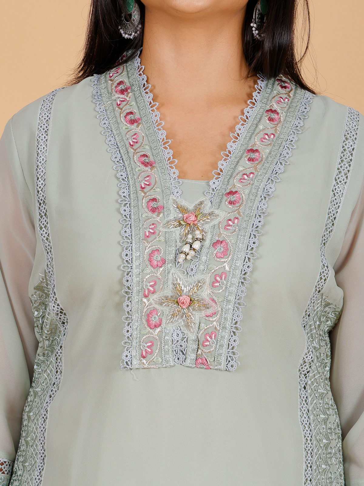 Sufiana Pakistani Style Sea Grey Suit For Women