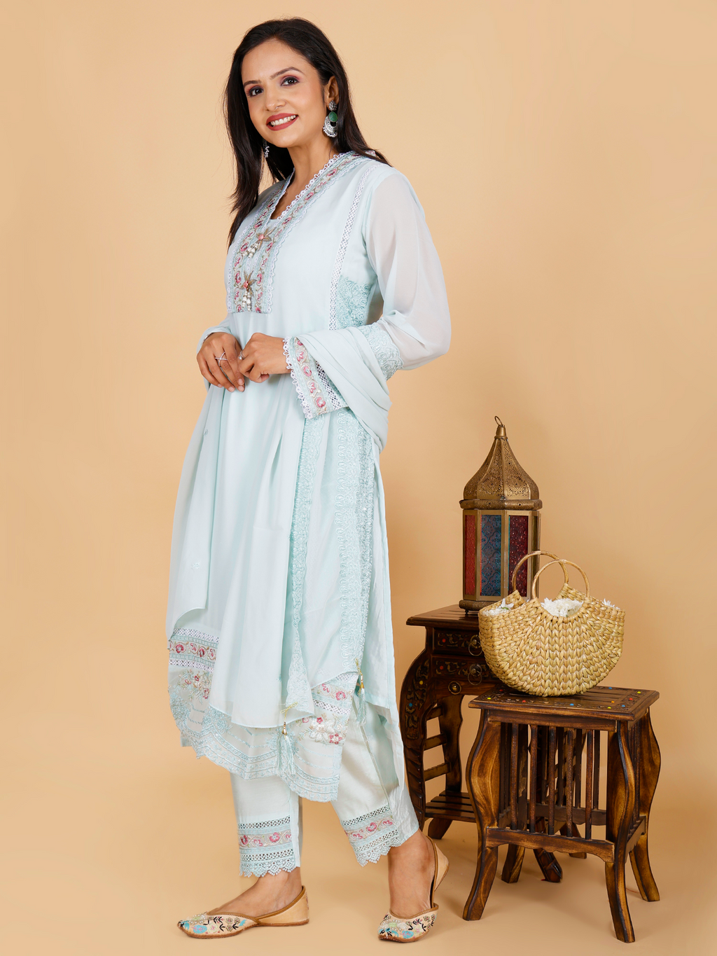 Sufiana Signature Suit For Women In Cyan