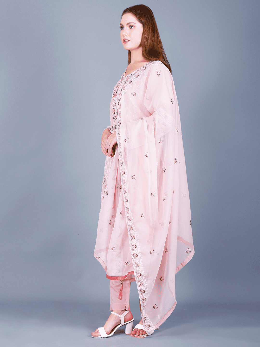 Pink Rose Embroidered Kurta Pant Set