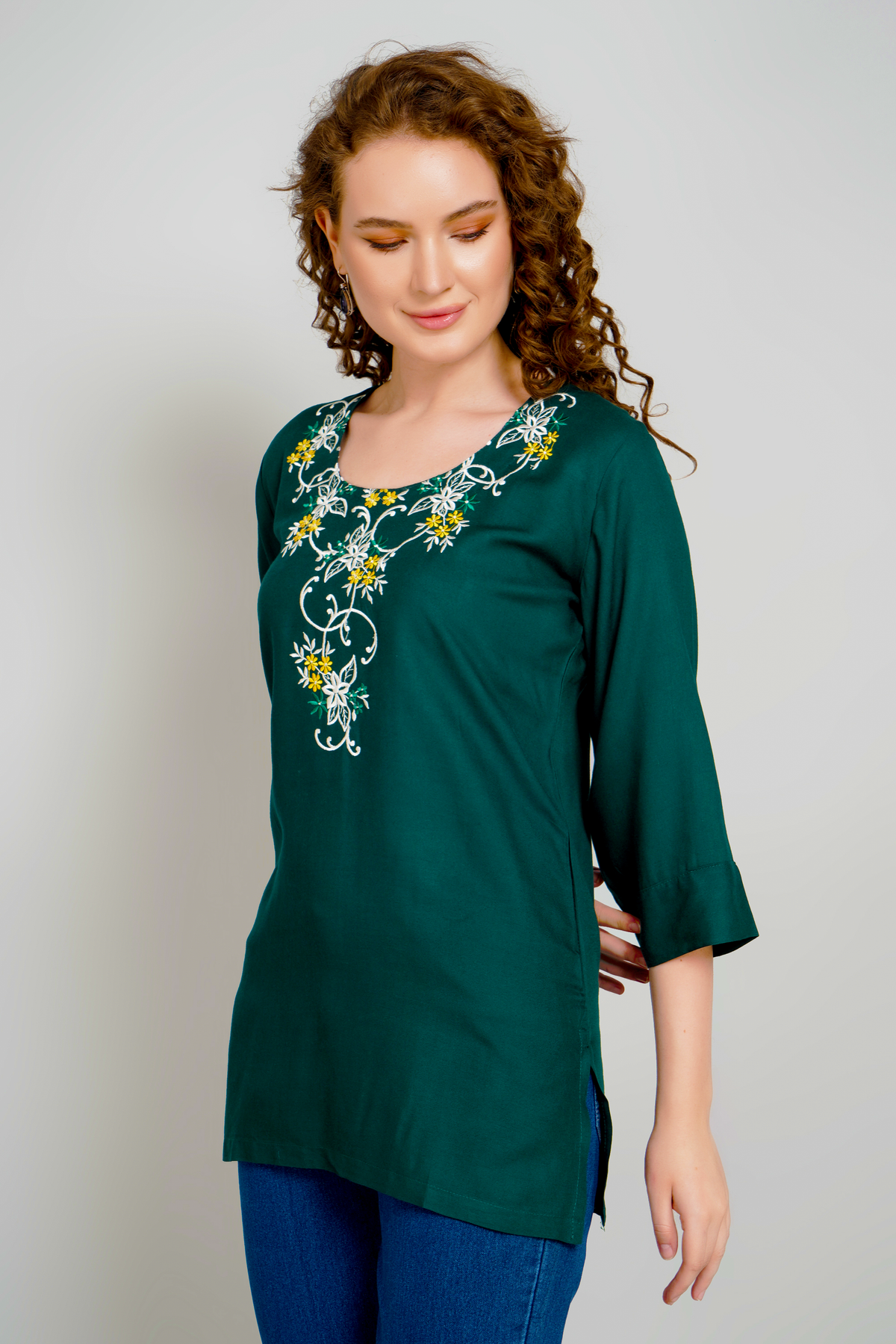 Sufiana Green Short Tunic For Women